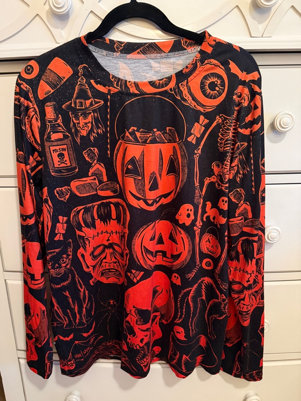 Halloween Pumpkin Head Long Sleeve Top - Orange & Black Mens Med Unisex NWOT🎃🎃